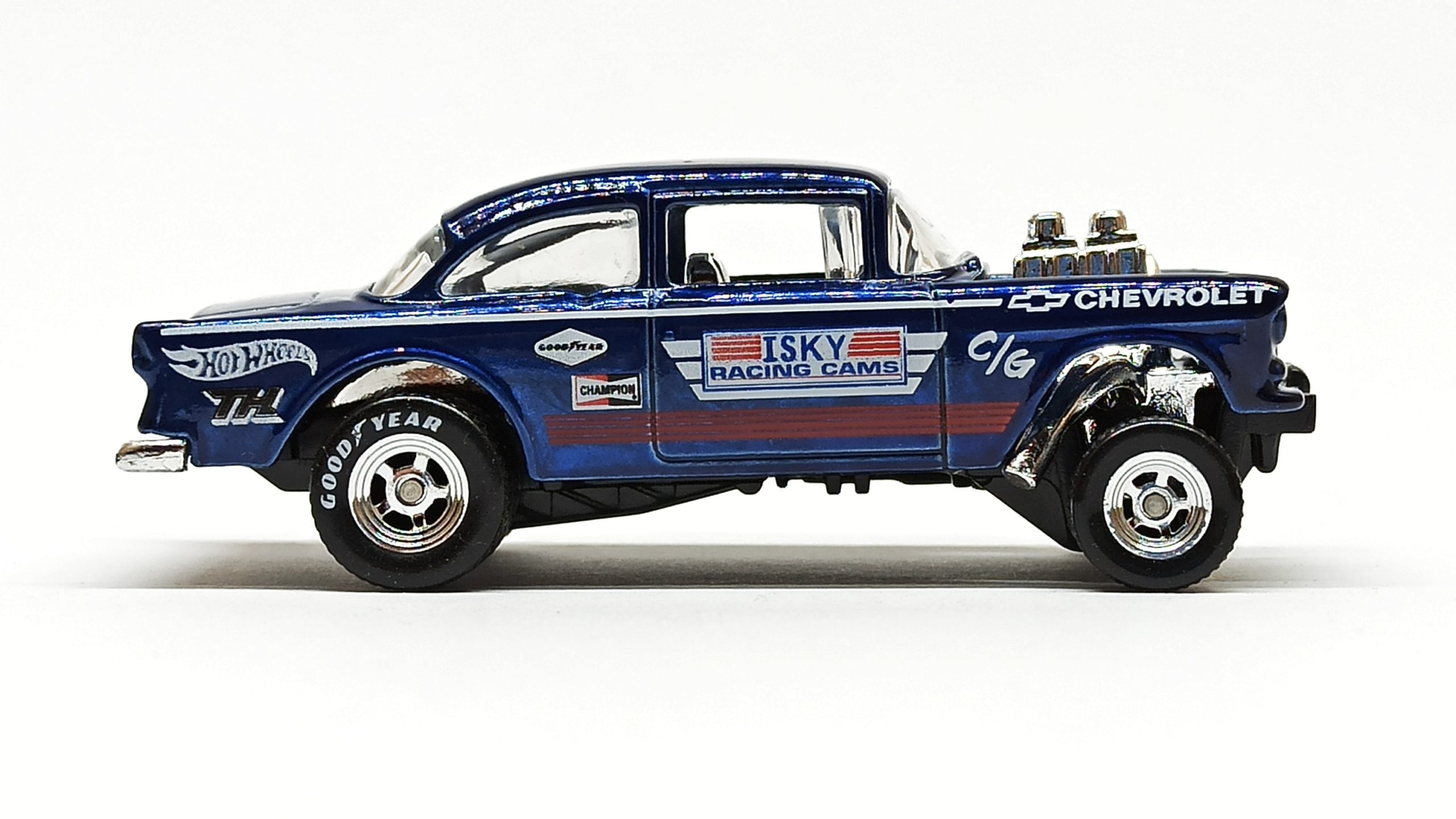 Hot Wheels '55 Chevy Bel Air Gasser (BFF38) 2014 (241/250) HW Workshop: HW Performance spectraflame dark blue Super Treasure Hunt (STH) side