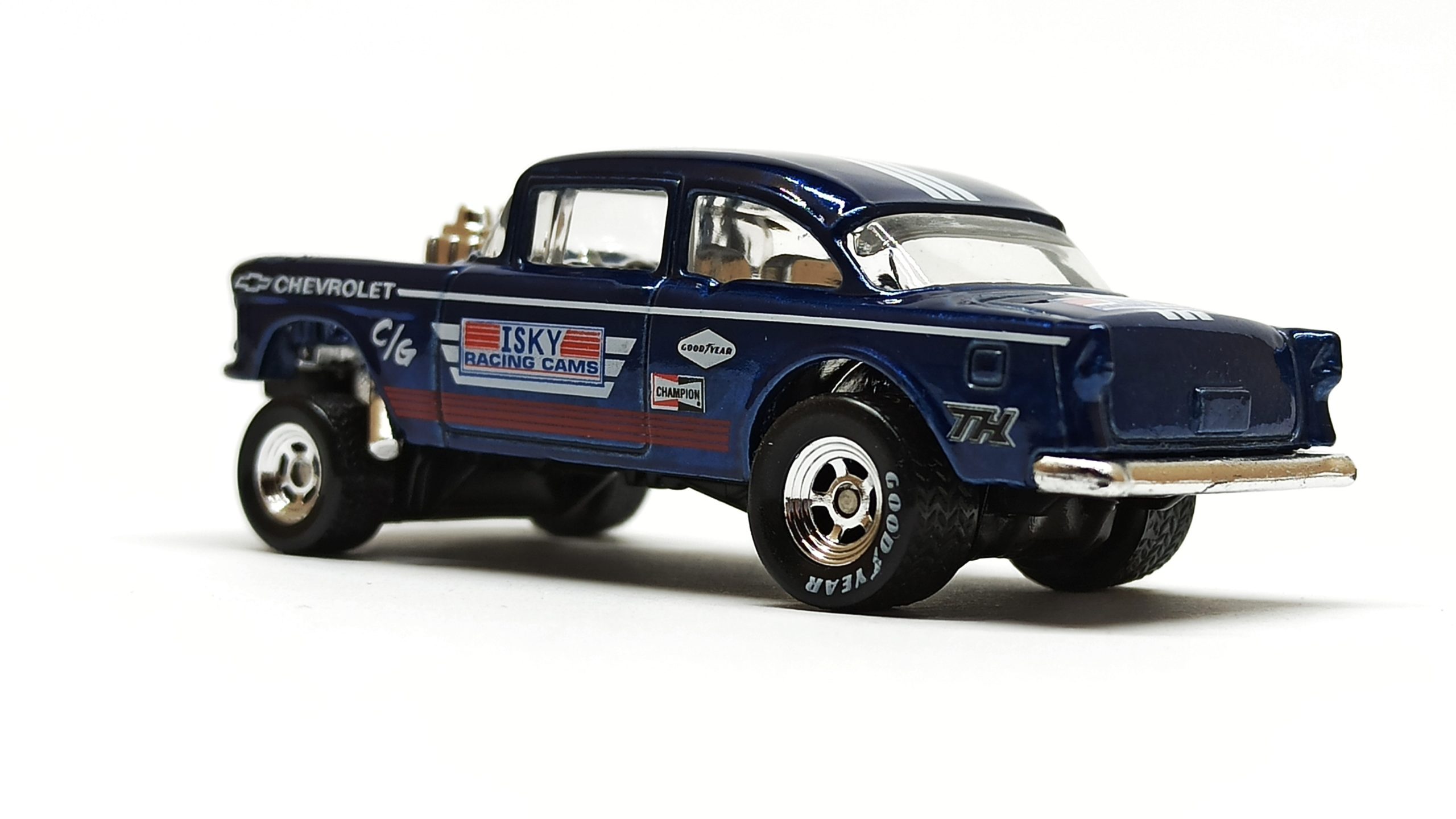 Hot Wheels '55 Chevy Bel Air Gasser (BFF38) 2014 (241/250) HW Workshop: HW Performance spectraflame dark blue Super Treasure Hunt (STH) side angle
