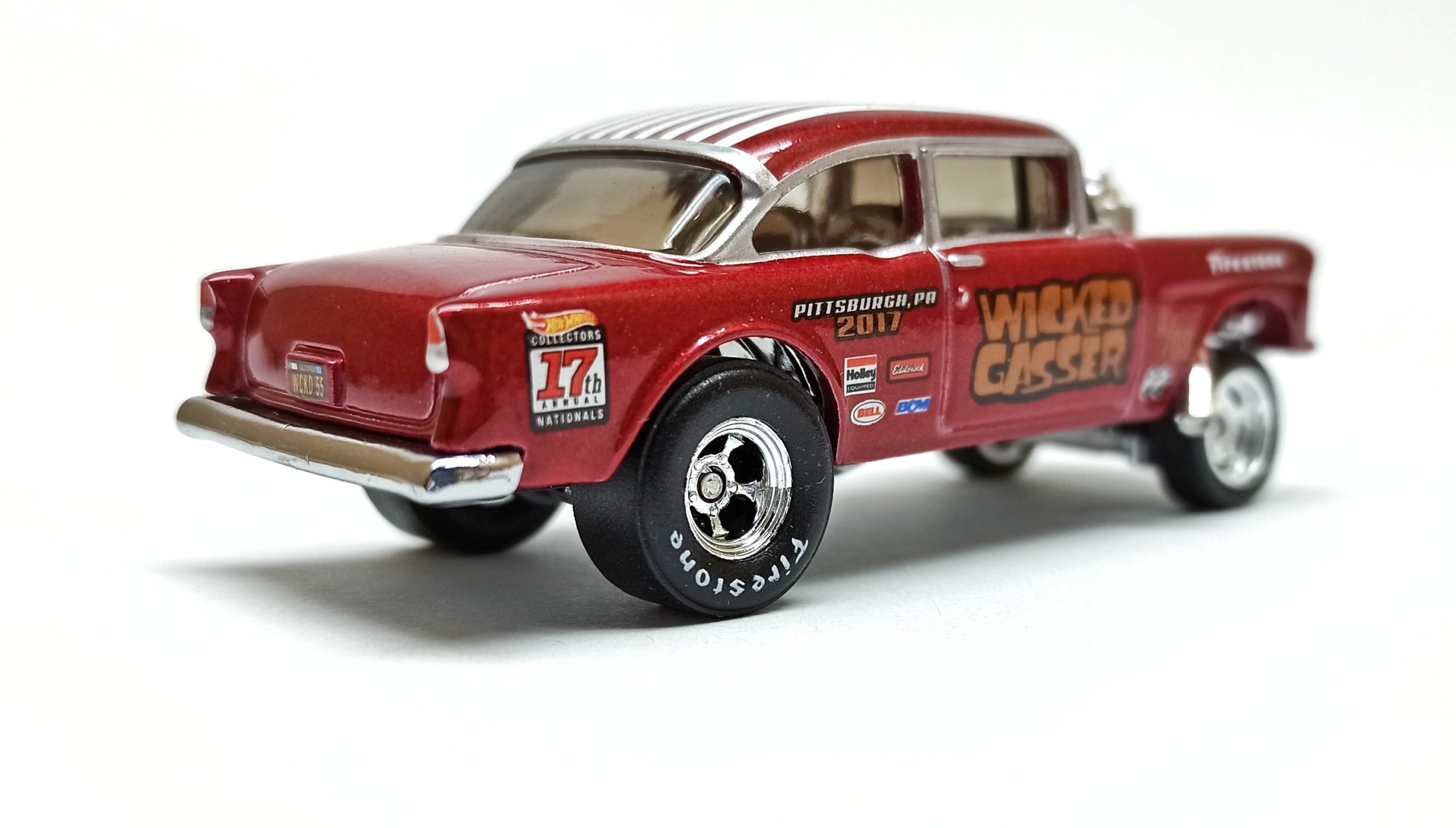 Hot Wheels '55 Chevy Bel Air Gasser (FCM51) 2017 17th Annual Hot Wheels Collectors Nationals (2/4) (1 of 2.800) maroon red